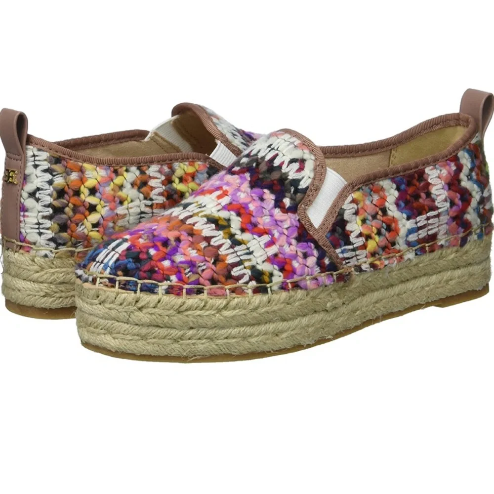 New Sam Edelman Carrin Platform Espadrilles Flats in Bright Multi Sz 10
